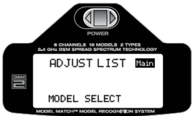 SPEKTRUM DX6I - Pour accéder à ADJUST LIST - 1