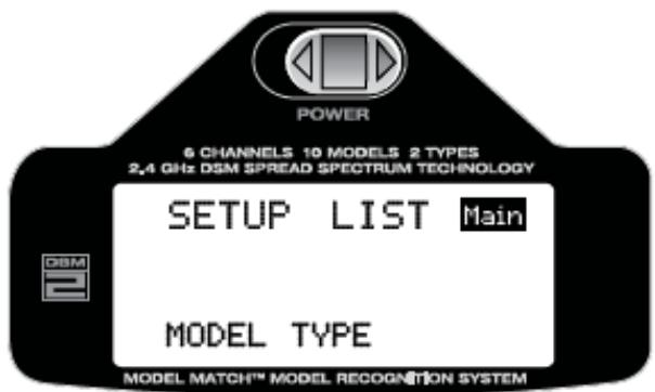 SPEKTRUM DX6I - Pour entrer dans la fonction MODEL TYPE - 1