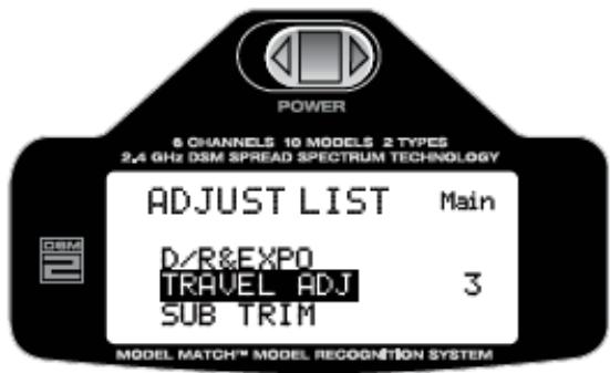 SPEKTRUM DX6I - Pour accéder à la fonction travel adjust - 2