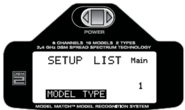 SPEKTRUM DX6I - Pour entrer dans la fonction MODEL TYPE - 2