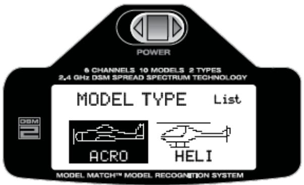 SPEKTRUM DX6I - Pour sélectionner un type de modèle (model type) - 1