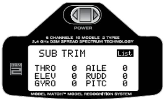 SPEKTRUM DX6I - Pour accéder à la fonction sub-trim - 3