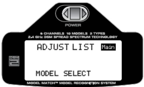 SPEKTRUM DX6I - Pour accéder à ADJUST LIST - 1