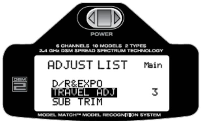 SPEKTRUM DX6I - Pour accéder à la fonction travel adjust - 2