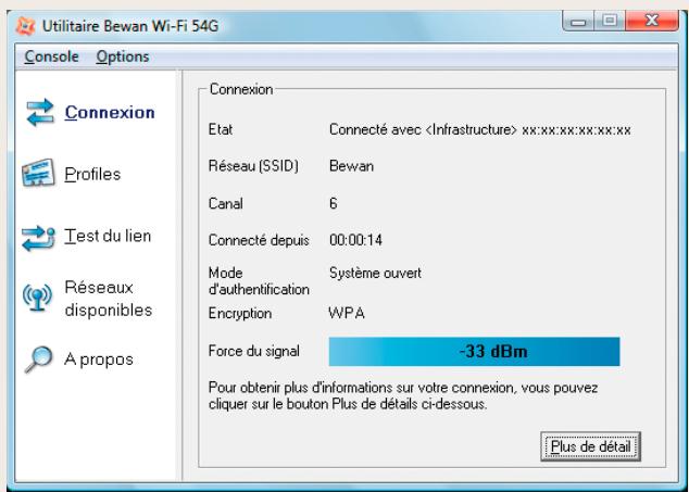BEWAN BWIFI-USB54G - Interface de l'utilitaire Bewan Wi-Fi 802.11g - 1