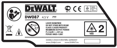 DEWALT DW087 - Labels on tool - 1