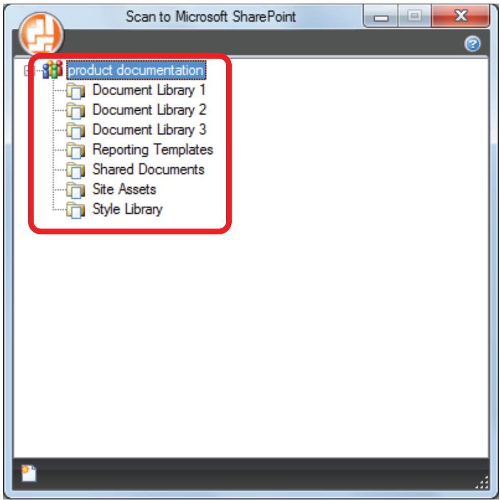 FUJITSU SCANSNAP SV600 - Depuis le panneau d'arborescence du site, sélectionnez la bibliothèque de documents dans laquelle vous souhaitez enregistrer l'image numérique. - 1