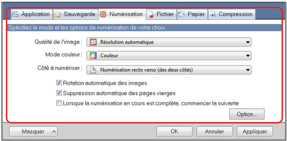 FUJITSU SCANSNAP SV600 - Configurez les paramètres de numérisation dans chaque onglet. - 1