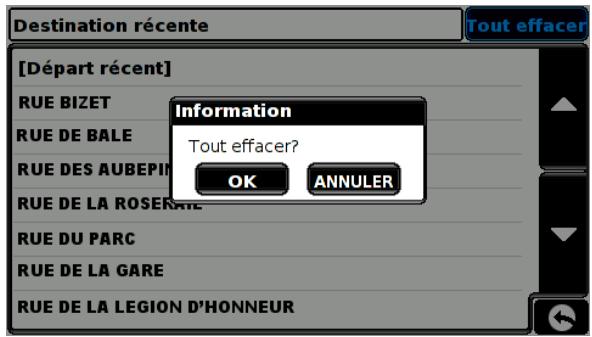 SNOOPER SYRIUS - Pour effacer individuellement des destinations récentes mémorisées - 2