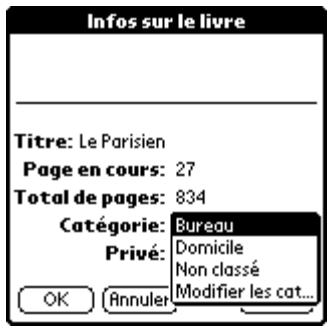 PALM READER - Pour changer la catégorie d'un livre électronique : - 1