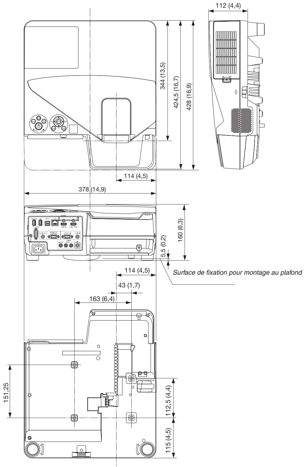NEC UM301WI - Dimensions du boîtier - 1