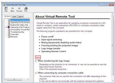 NEC UM301WI - Consultation du fichier d'aide en ligne de Virtual Remote Tool - 2