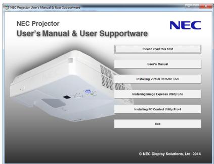 NEC UM301WI - Introduire le CD-ROM fourni avec suaive projecteur NEC dans le lecteur CD-ROM de I'ordinateur. - 1