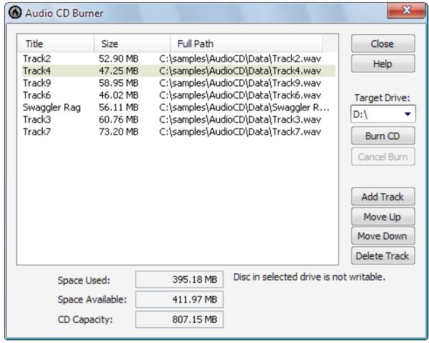 CAKEWALK SONAR X1 - Boîte de dialogue graveur de CD audio - 1