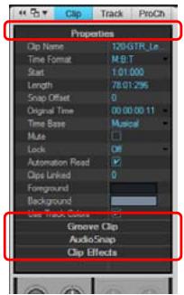 CAKEWALK SONAR X1 - Afficher/masquer une section de l'inspecteur de propriétés de clip - 1