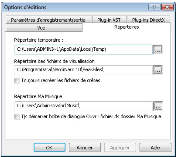 NERO WAVE EDITOR MULTIMEDIA SUITE 10 - Onglet répertoires - 1