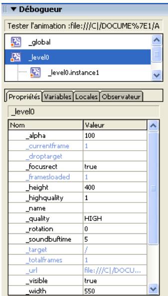 MACROMEDIA FLASH MX 2004 - Pour afficher les propriétés d'un clip dans le débogueur : - 1