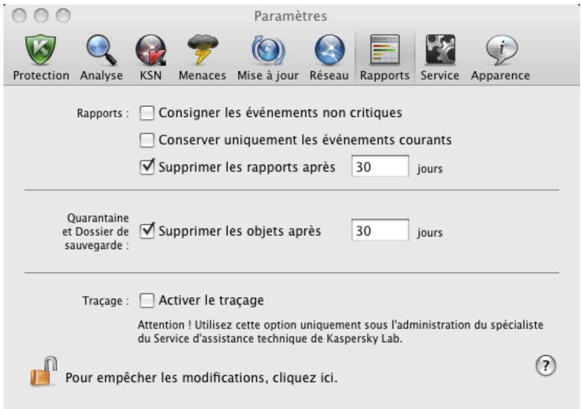 KASPERSKY ANTI-VIRUS FOR MAC - CONFIGURATION DES PARAMÉTRES DES RAPPORTS - 1