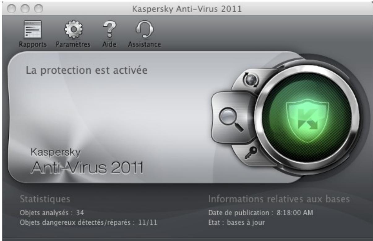 KASPERSKY ANTI-VIRUS FOR MAC - FENÊTRE PRINCIPALE DE L'APPLICATION - 1