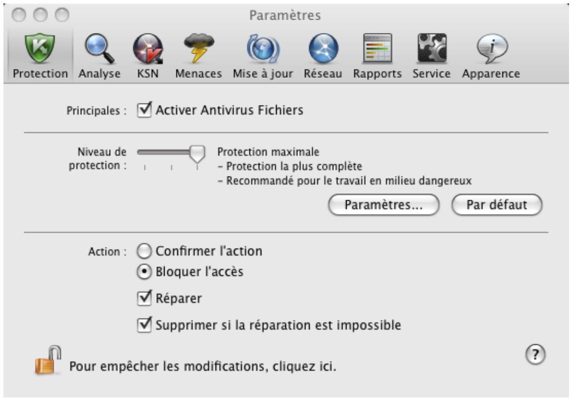 KASPERSKY ANTI-VIRUS FOR MAC - RESTAURATION DES PARAMÉTRES DE PROTECTION DU COURRIER PAR DÉFAUT - 1