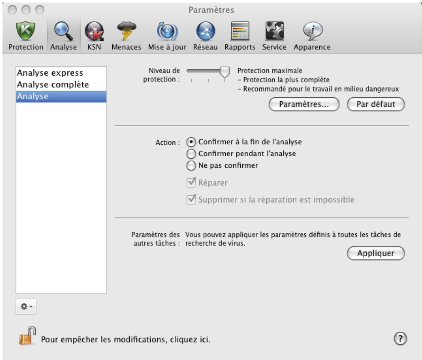 KASPERSKY ANTI-VIRUS FOR MAC - RESTAURATION DES PARAMÉTRES D'ANALYSE PAR DÉFAUT - 1