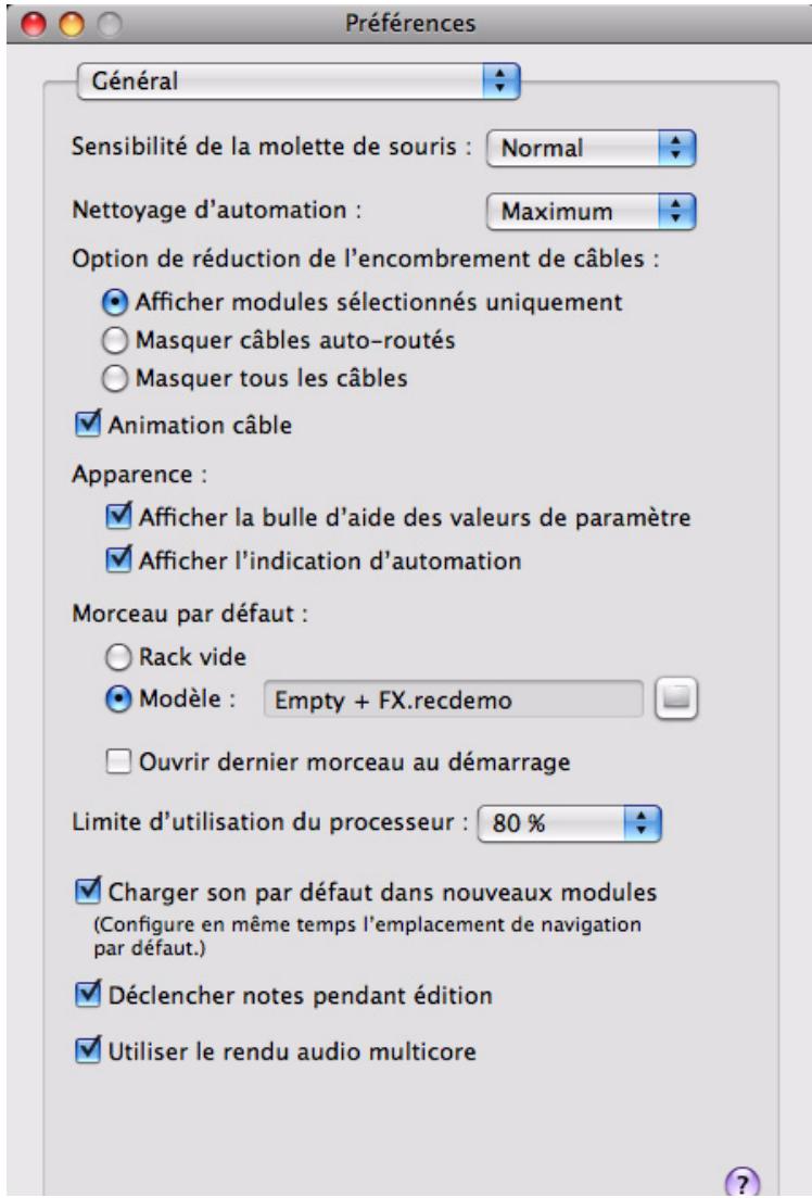 PROPELLERHEAD RECORD 1.5 - Preférences - Général - 1
