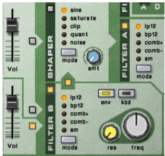 PROPELLERHEAD RECORD 1.5 - L'un des oscillateurs ou les deux vers les deux filtres en série - 2