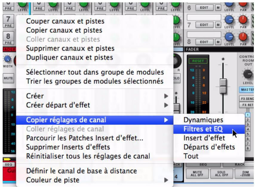 PROPELLERHEAD RECORD 1.5 - Sélectionnez la commande « Copier les réglages du canal » dans le menu Édition ou dans le menu contextuel du canal. - 1