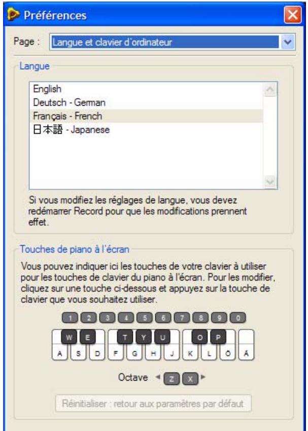 PROPELLERHEAD RECORD 1.5 - Preférences - Langue et clavier d'ordinateur - 1