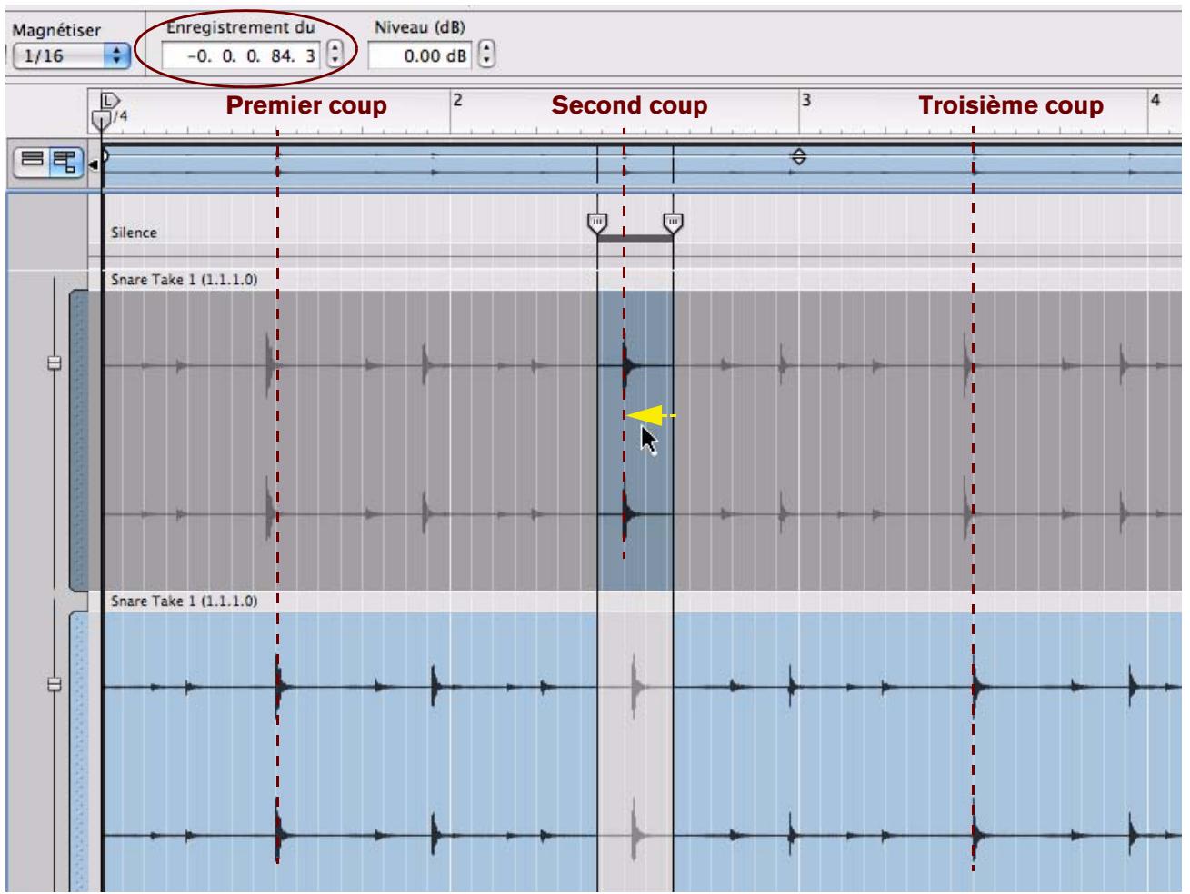 PROPELLERHEAD RECORD 1.5 - Maintenez enforcée la touche [Ctrl](Win) ou [Option](Mac) et copiez balayez la zone entourant le second coup de caisse claire. - 3