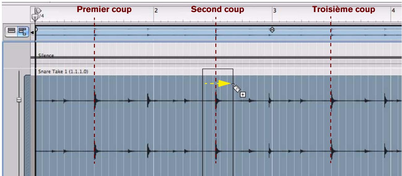 PROPELLERHEAD RECORD 1.5 - Maintenez enforcée la touche [Ctrl](Win) ou [Option](Mac) et copiez balayez la zone entourant le second coup de caisse claire. - 1
