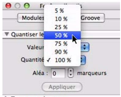 PROPELLERHEAD RECORD 1.5 - Sélectionnez une valeur dans la liste déroulante Intensité de quantisation. - 1