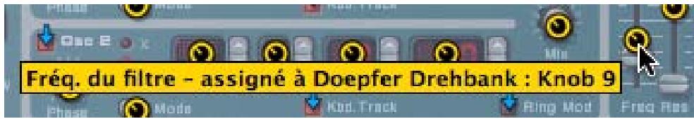 PROPELLERHEAD RECORD 1.5 - Si vous placez le pointeur de la souris sur un paramètre assigné de façon standard, une bulle apparaitra affichtant àquel contrôleur de la surface de contrôle le parametre du module est assigné. - 1