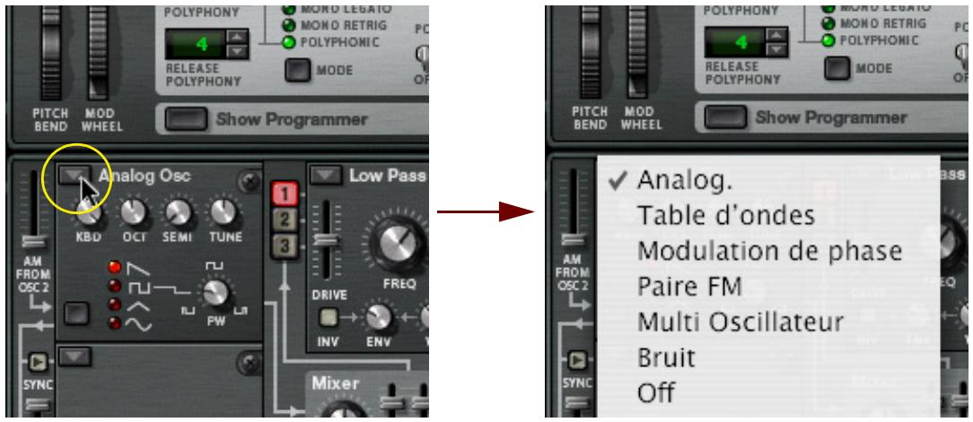 PROPELLERHEAD RECORD 1.5 - Cliquez sur la flèche dans le coin supérieur gauche de l'emplacement d'Oscillateur 2 pour faire apparaitre un menu et sclectionnez y un second oscillateur. - 1