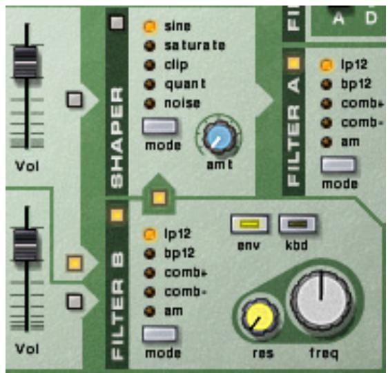 PROPELLERHEAD RECORD 1.5 - L'un des oscillateurs ou les deux vers les deux filtres en série - 1