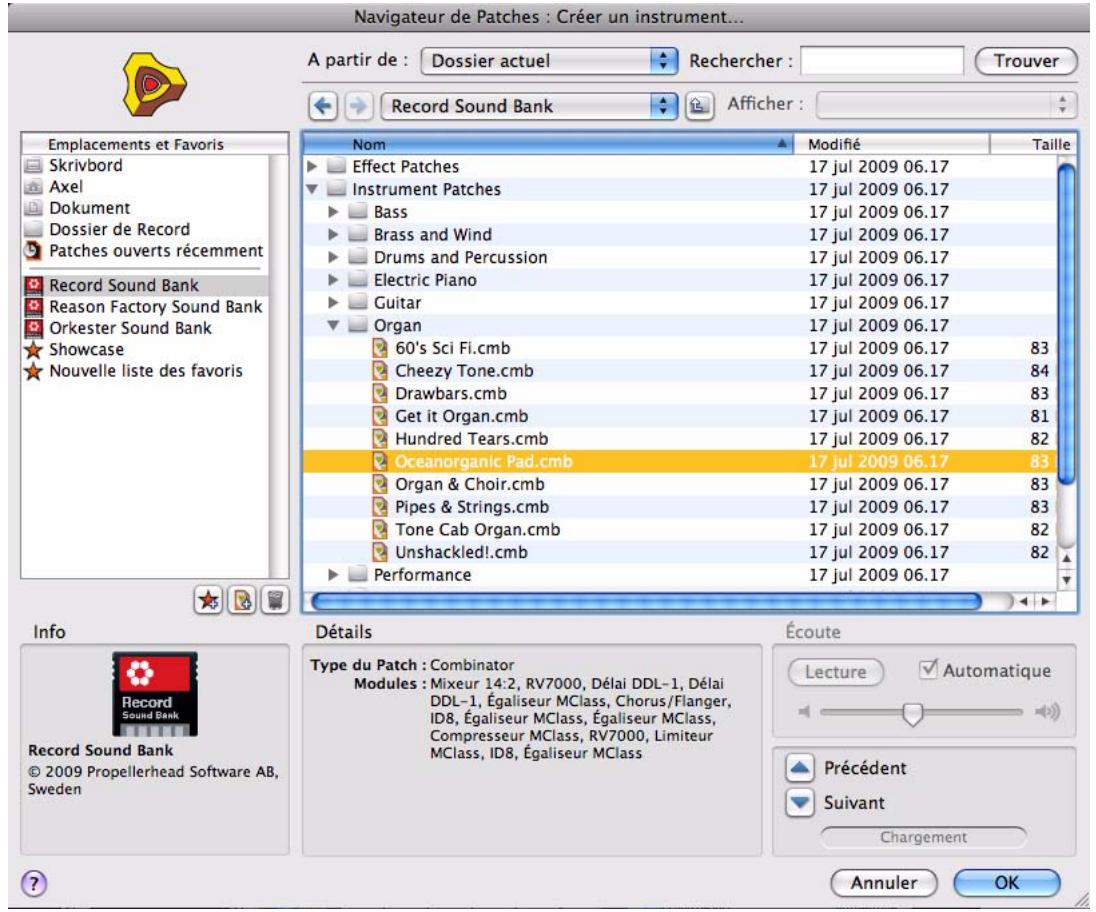 PROPELLERHEAD RECORD 1.5 - Éléments du navigateur - 1