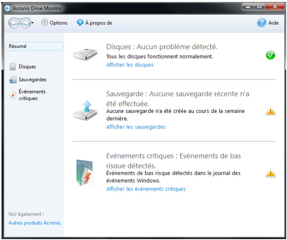 ACRONIS DRIVE MONITOR - Événements critiques - 1