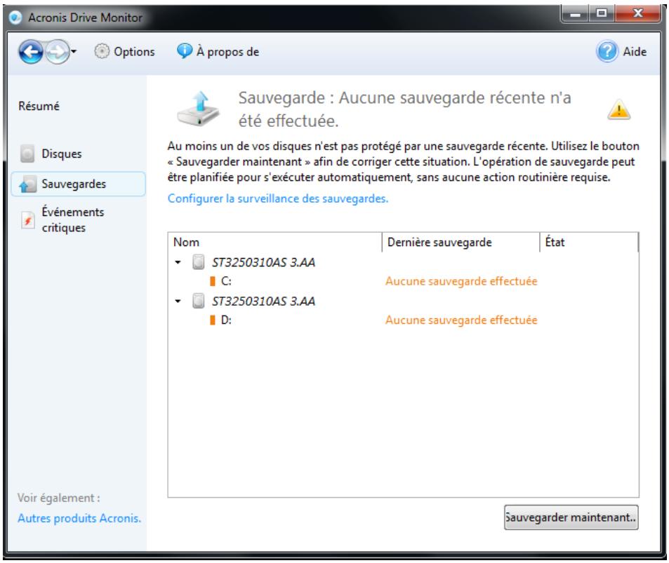 ACRONIS DRIVE MONITOR - Un logiciel de sauvegarde n'a pas été détecté : - 1