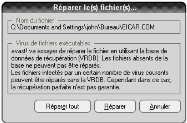 AVAST ANTIVIRUS EDITION FAMILIALE 4.8 - Option 3: réparer le fichier. - 1