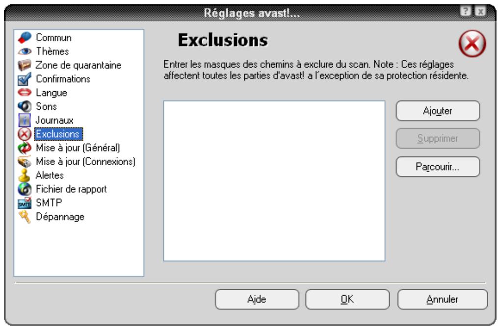 AVAST ANTIVIRUS EDITION FAMILIALE 4.8 - Exclusion de certains fichiers pendant l'analyse - 1