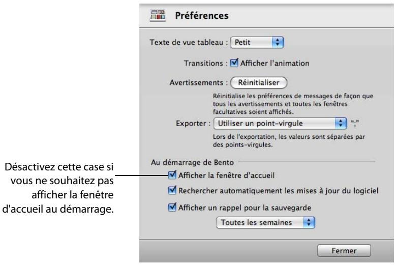 FILEMAKER BENTO 1 - Fenêtre d'accueil - 2
