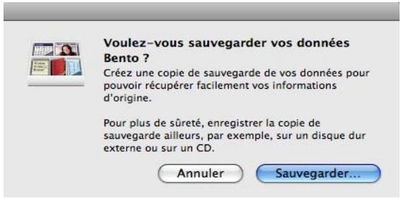 FILEMAKER BENTO 1 - Utilisation du rappel de sauvegarde - 1