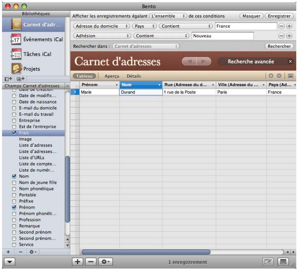 FILEMAKER BENTO 2 - Pour utiliser la recherche avancée : - 1