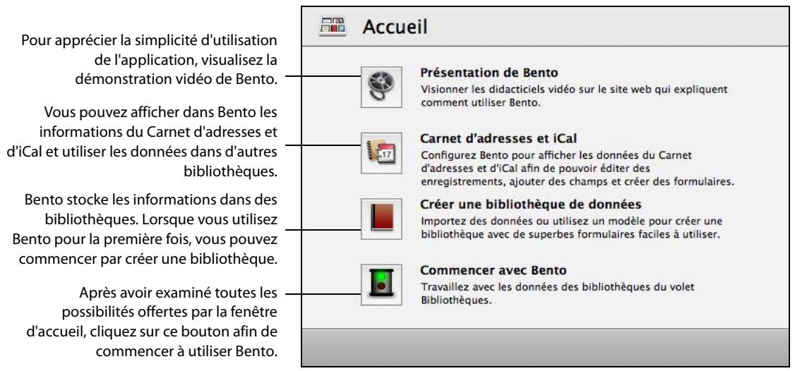 FILEMAKER BENTO 2 - Fenêtre d'accueil - 1