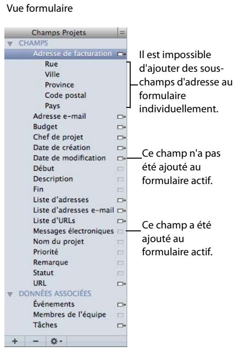 FILEMAKER BENTO 2 - Utilisation du volet des champs - 2