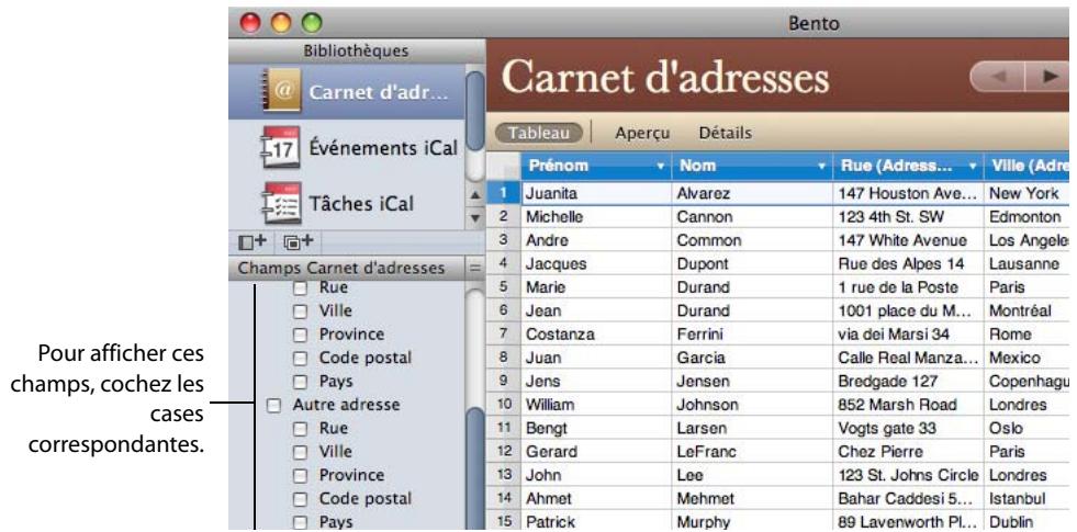 FILEMAKER BENTO 2 - Pour afficher ou masquer les colonnes avec le volet des champs : - 1