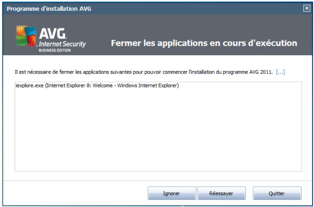 AVG INTERNET SECURITY 2011 - Fermer les applications en cours d'exécution - 1