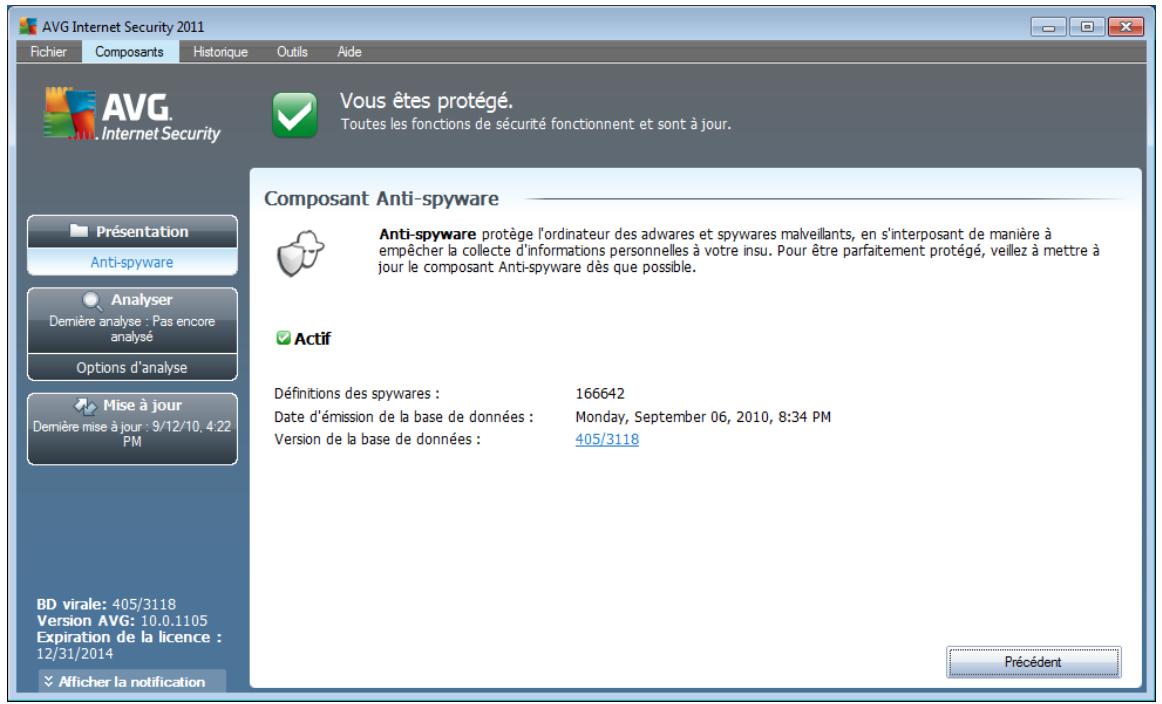 AVG INTERNET SECURITY 2011 - Interface de l'anti-spyware - 1