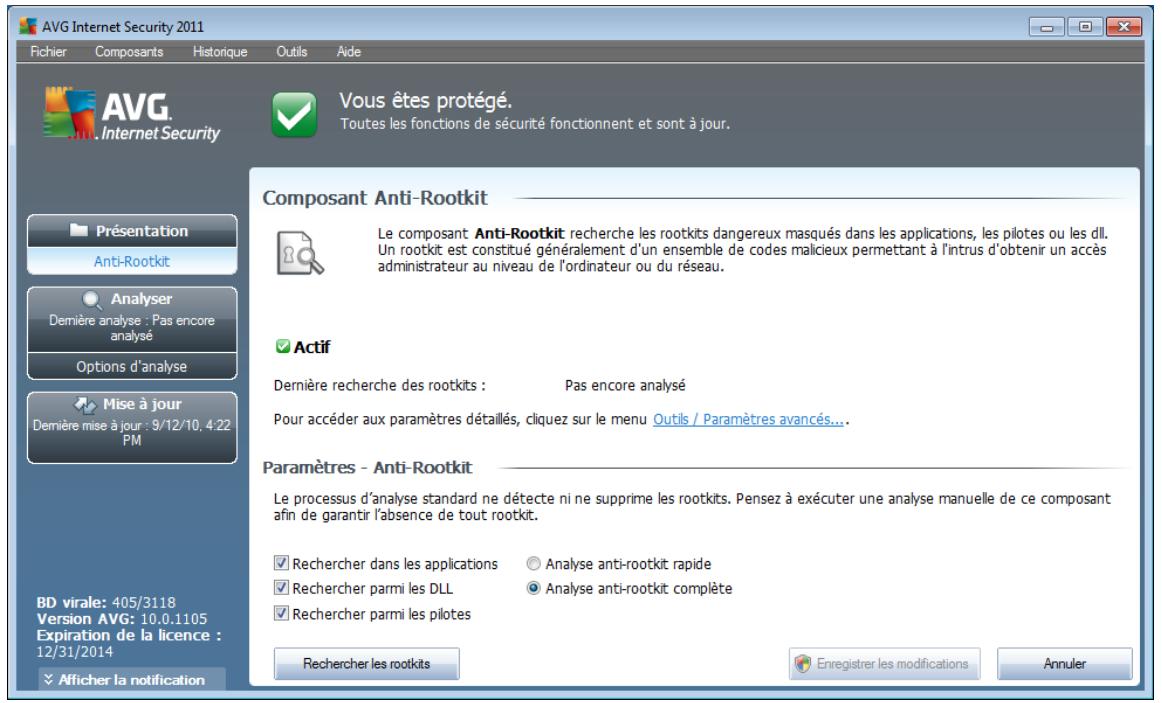 AVG INTERNET SECURITY 2011 - Interface de l'anti-rootkit - 1