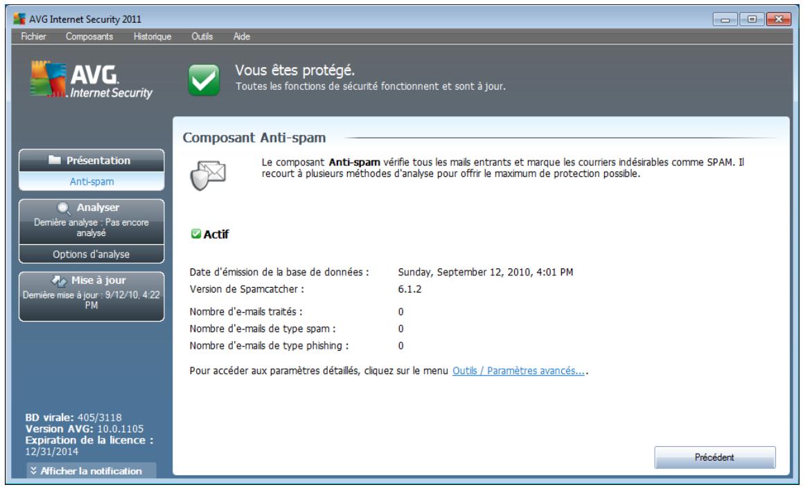 AVG INTERNET SECURITY 2011 - Interface de l'anti-spam - 1